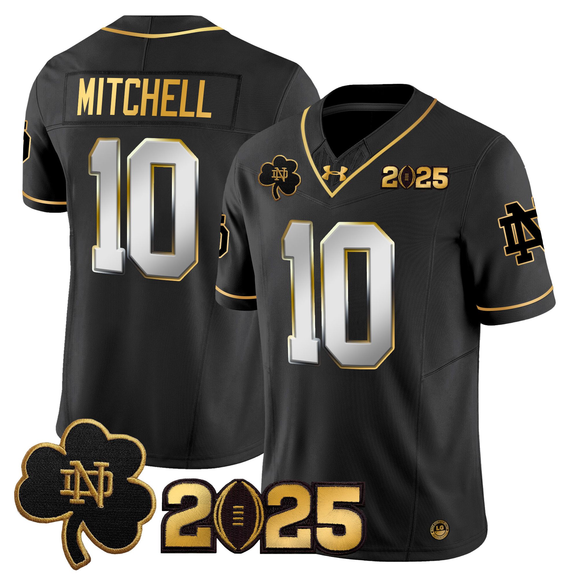Men Notre Dame Fighting Irish #10 Mitchell Black 2025 CFP Final Patch Gold Vapor Limited NCAA Jersey style 2